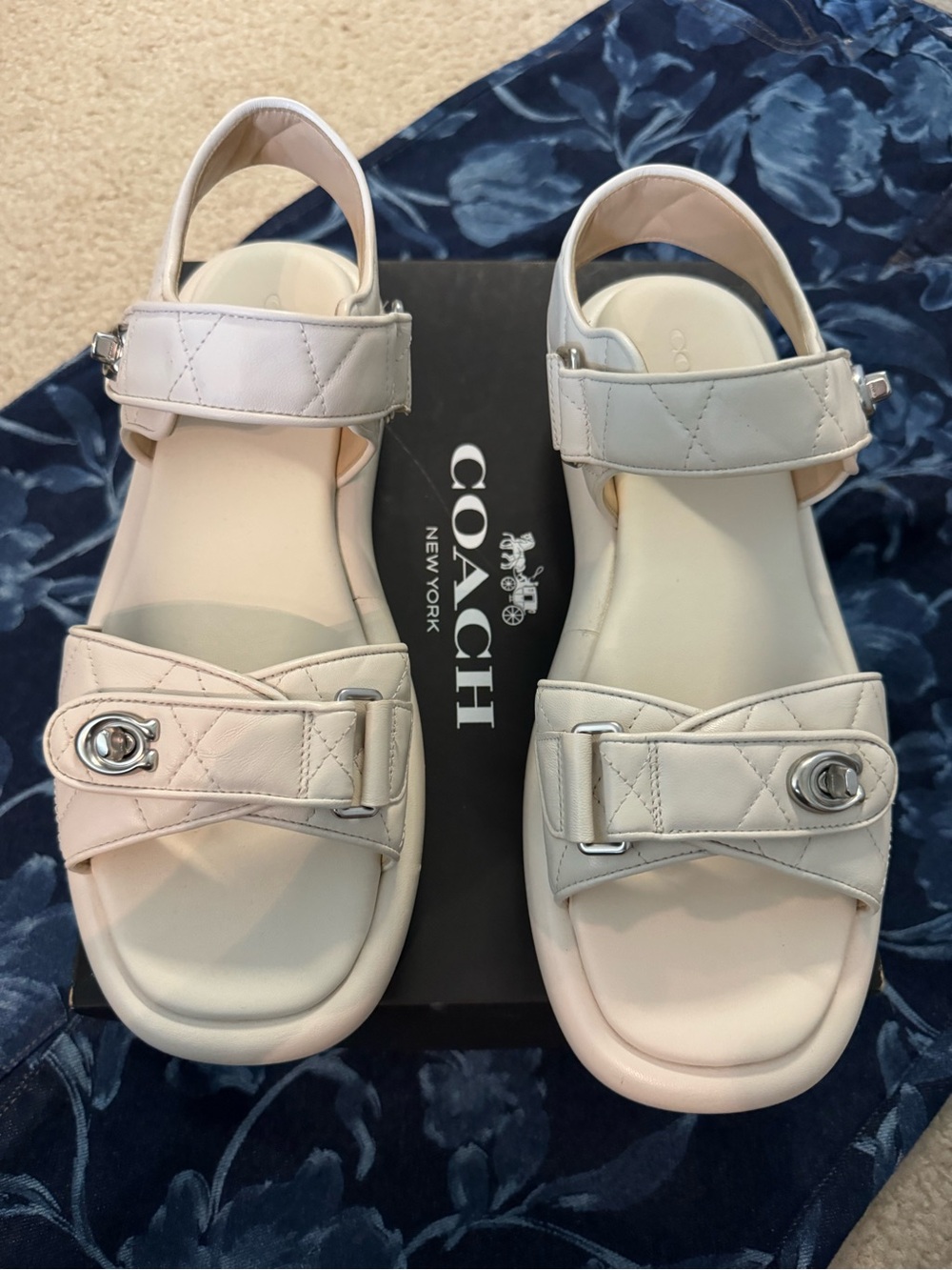 COACH White Quilted Leather Sandals